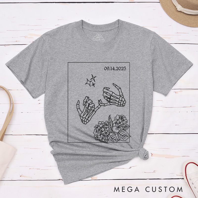Personalized Unique Skeleton Finger Hooks and Floral Wedding Couple Classic T-Shirt