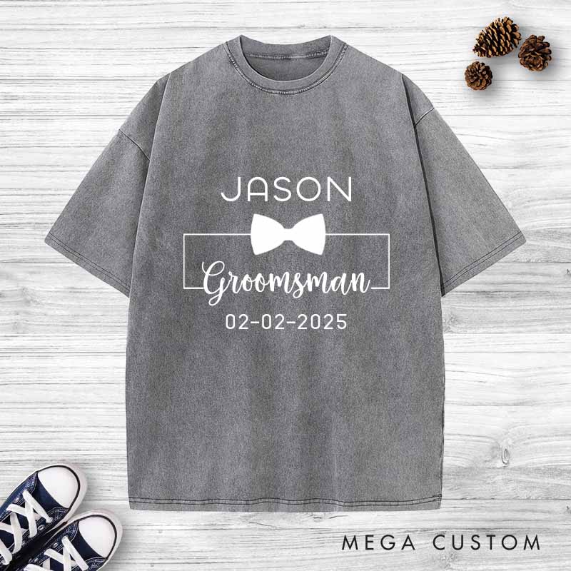 Personalized Groomsman Bachelor Party Washed T-Shirt Groom Wedding Party T-Shirt for Men Retro y2k Washed T-Shirt for Best Man