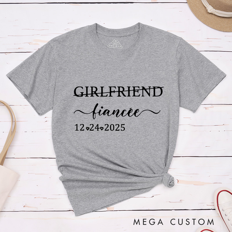 Personalized Elegant Girlfriend to Fiancée and Boyfriend to Fiancé with Date Engagement Couple Classic T-Shirt