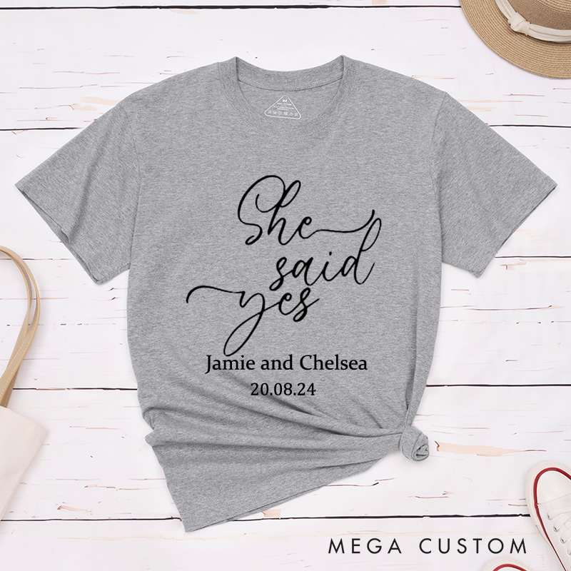 Personalized He Asked and She Said Yes Engagement Couple Classic T-Shirt