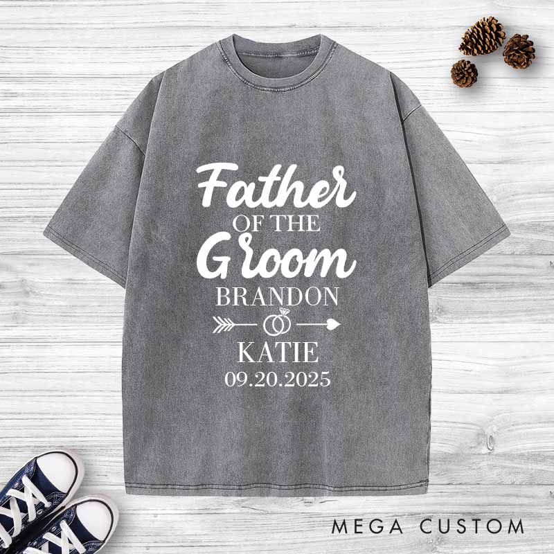 Personalized Father of the Groom Washed T-Shirt Groom Dad Wedding Shirt Vintage Groom Father Bachelor Party Shirts Retro FOB Washed Tees