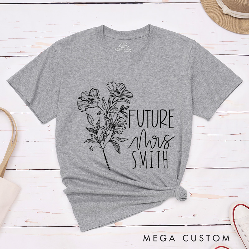 Personalized Floral Future Mrs and Lucky Mr Engagement Couple Classic T-Shirt