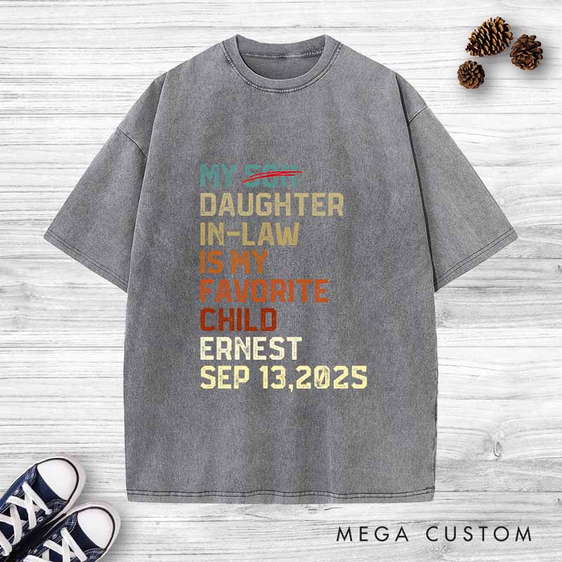 Personalized Father of the Groom Washed T-Shirt Daughter-in-Law Favorite Child Humor Shirt Vintage Groom Dad Bachelor Party Shirts