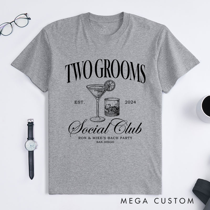 Personalized Two Groom Vibe Social Club T-Shirt Gay Bachelor Party T-Shirt LGBTQ Pride Wedding Gay Mr & Mr Top Pride Tee