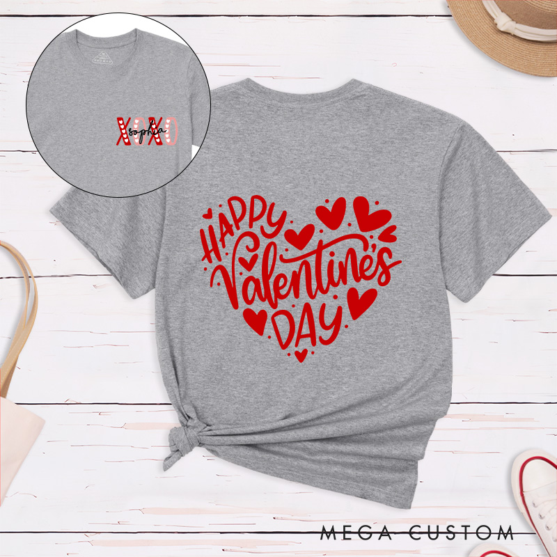 Personalized Couple Happy Valentine's Day Matching T-Shirt XOXO with Name T-Shirt for Husband Wife Boyfriend Girlfriend Gift for Hubby Wifey