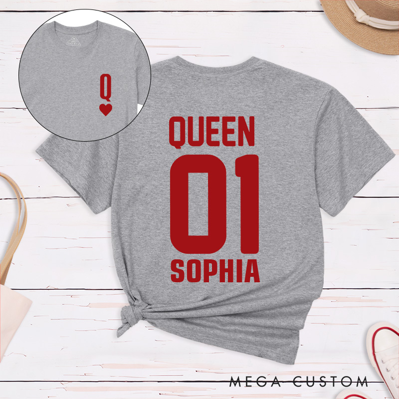 Personalized Couple Playing Cards King 01 and Queen 01 Matching T-Shirt Valentine's Day T-Shirt for Husband Wife Boyfriend Girlfriend for Hubby Wifey