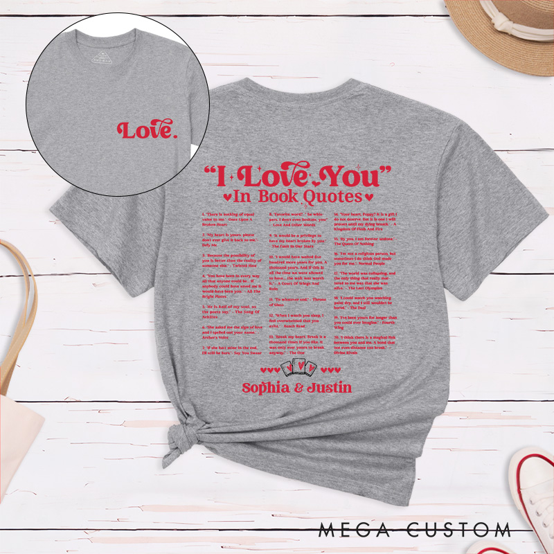Personalized Couple I Love You in Book Quotes Matching T-Shirt Valentine's Day T-Shirt for Husband Wife Boyfriend Girlfriend Gift for Hubby Wifey