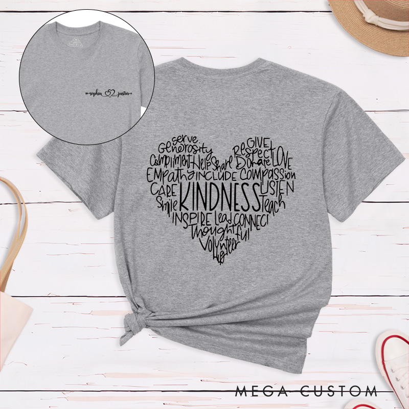 Personalized Couple Kindness and Love Matching T-Shirt Valentine's Day Heart-Shaped Word T-Shirt for Husband Wife Boyfriend Girlfriend Gift