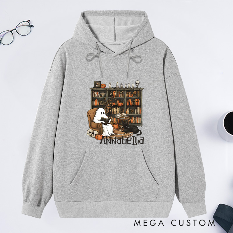 Personalized Retro Ghost Reading Books Classic Hoodies Book Lover Hoodies Reading Hoodies Librarian Gift Book Lover Gift For Reader