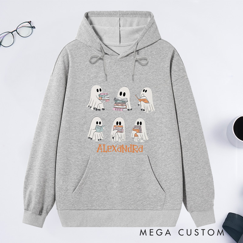 Personalized Reading Ghost Classic Hoodies Book Lover Hoodies with Name Halloween Hoodies Librarian Gift Book Lover Gift Reader Gift