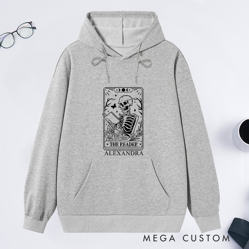 Personalized The Reader Tarot Card Classic Hoodies Custom Book Lover Hoodies with Name Reading Hoodies Librarian Gift Book Lover Gift
