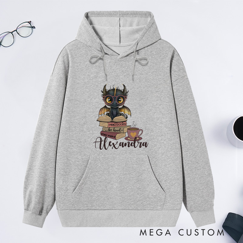 Personalized Cute Dragon Classic Hoodies Custom Book Lover Hoodies with Name Reading Hoodies Librarian Gift Book Lover Gift for Reader