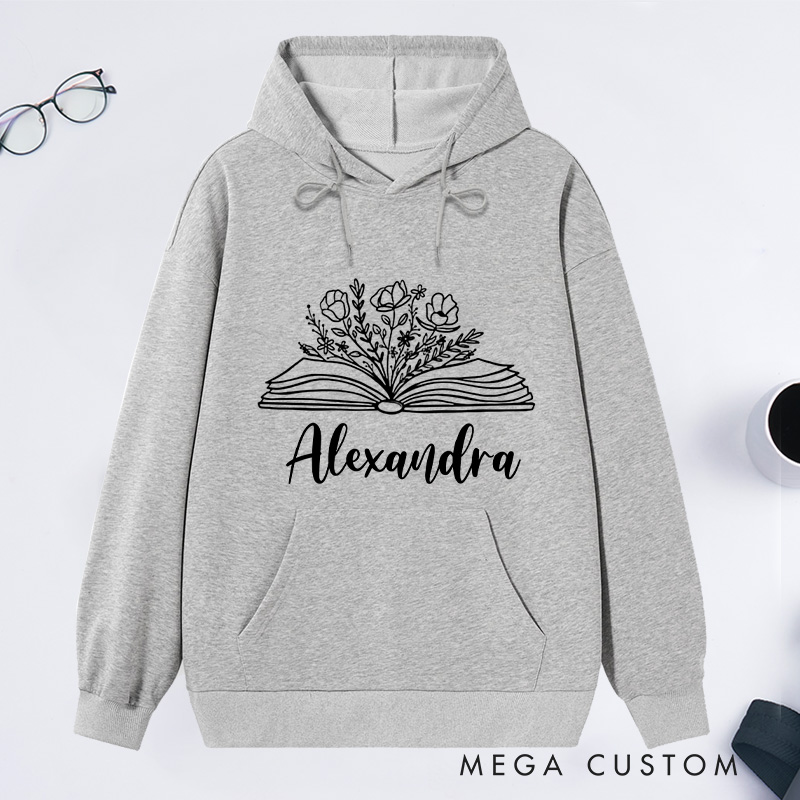 Personalized Book Flowers Classic Hoodies Custom Book Lover Hoodies with Name Reading Hoodies Librarian Gift Book Lover Gift for Reader