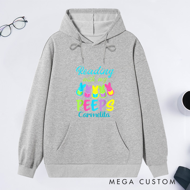 Personalized Reading With My Peeps Classic Hoodies Easter Bunny Hoodies Custom Bookish Hoodies with Name Librarian Gift Book Lover Gift Easter Gift