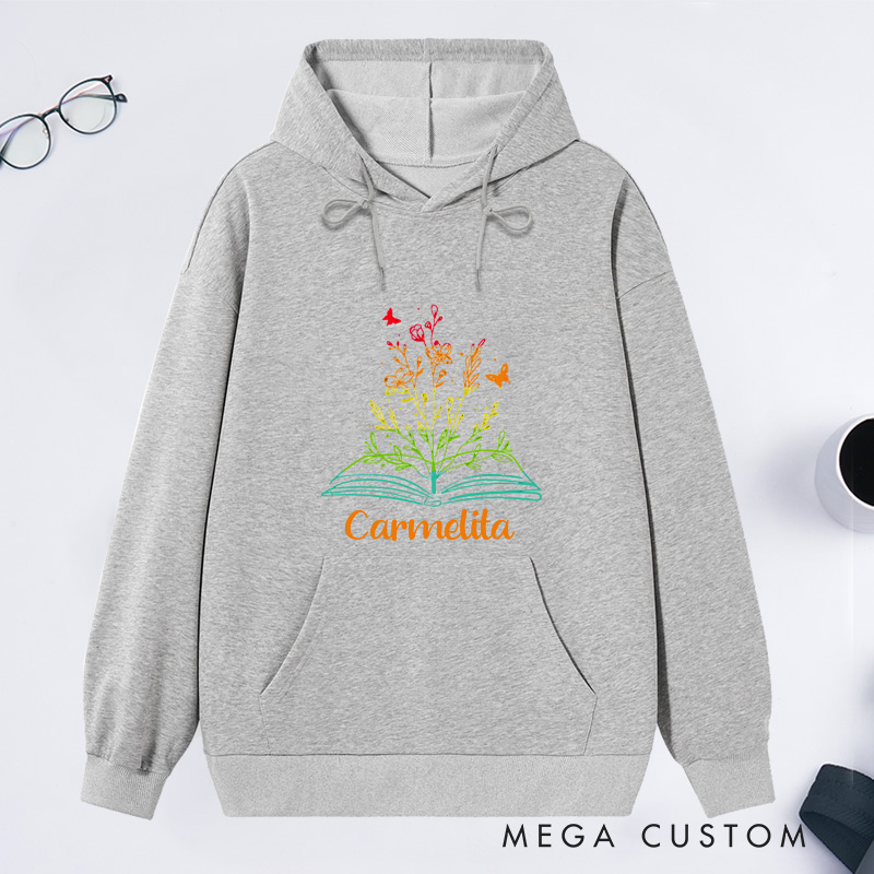 Personalized Book Flower Classic Hoodies Library Hoodies Custom Bookish Hoodies with Name Librarian Gift Book Lover Gift for Reader