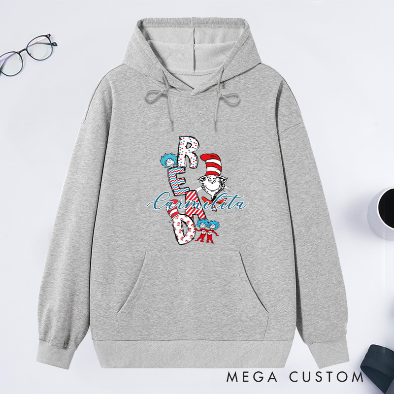Personalized Trendy Read Classic Hoodies Read Across America Hoodies Custom Bookish Hoodies with Name Librarian Gift Book Lover Gift for Reader