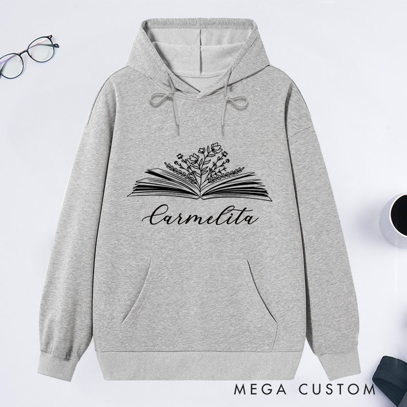 Personalized Book Flower Classic Hoodies Custom Book Lover Hoodies with Name Bookish Hoodies Librarian Gift Reading Gift for Reader