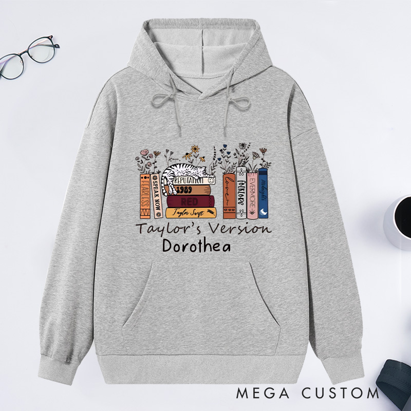 Personalized Book Flower and Cat Classic Hoodies Bookish Hoodies Custom Book Lover Hoodies with Name Librarian Gift Reading Gift for Reader