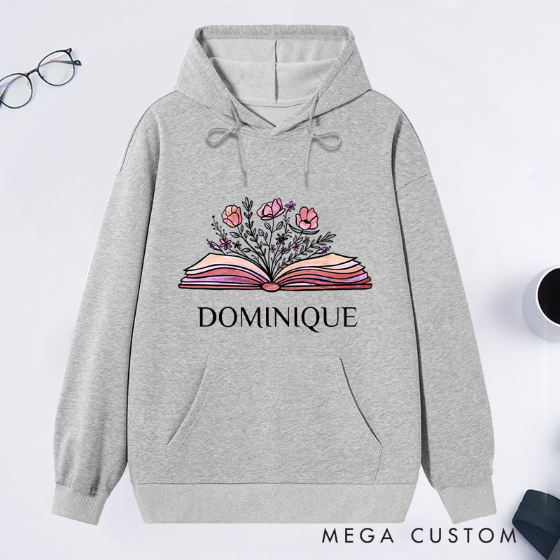 Personalized Flower Book Classic Hoodies Bookish Wildflower Hoodies Custom Book Lover Hoodies with Name Librarian Gift Reading Gift for Reader