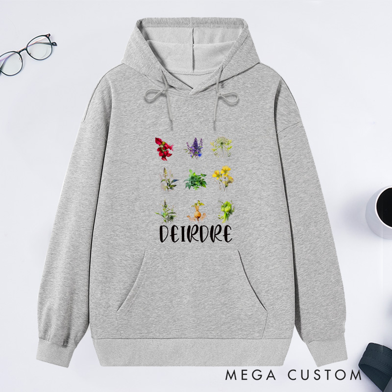 Personalized Women's Reproductive Health Herbs Hoodies Custom Hoodies with Name Plant Lover Gift Gardening Lover Gift for Gardener Gift