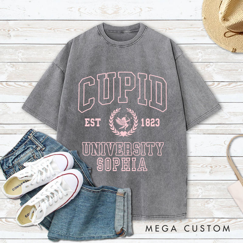 Personalized Couple Cupid University Washed T-Shirt Valentine's Day Shirt