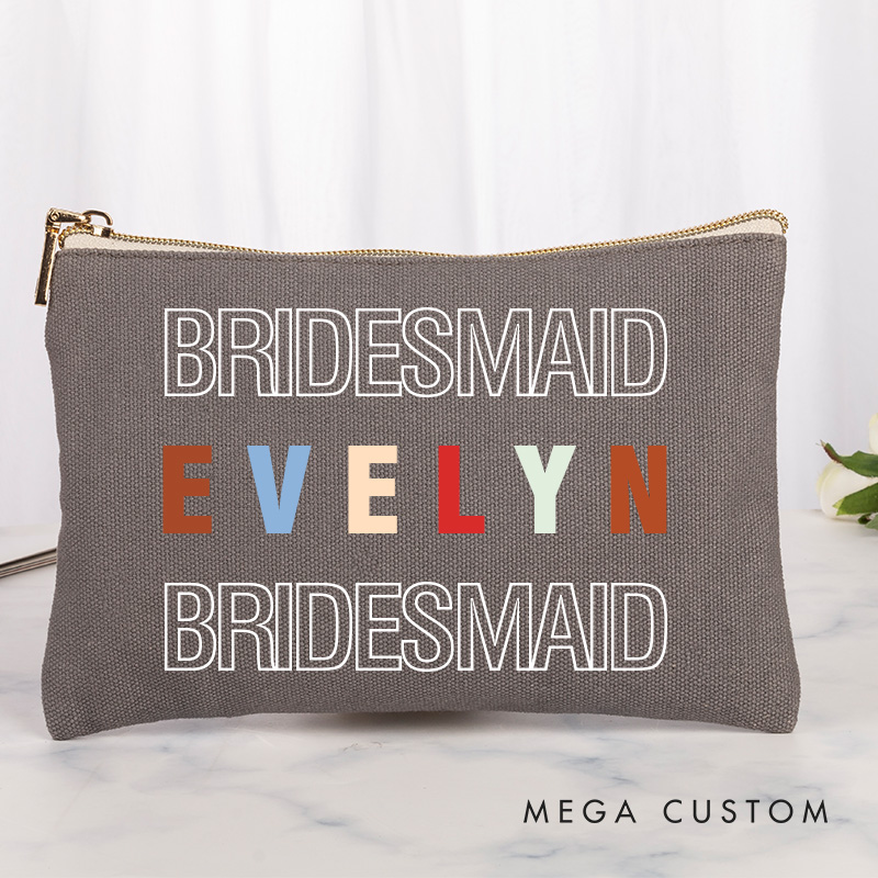Personalized Bridesmaid Colorful Name Maekup Bag Bride Cosmetic bag Sorority Gift Bachelorette Party Gift