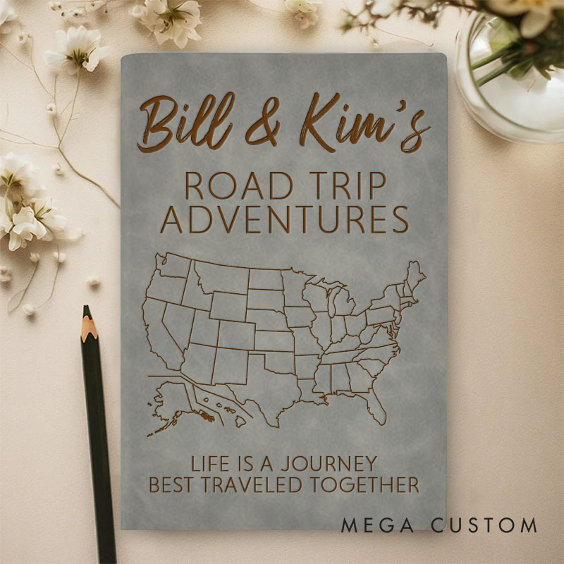 Personalized Couple Road Trip Adventures Journal Notebook 50 States Map Notebook for Husband Wife