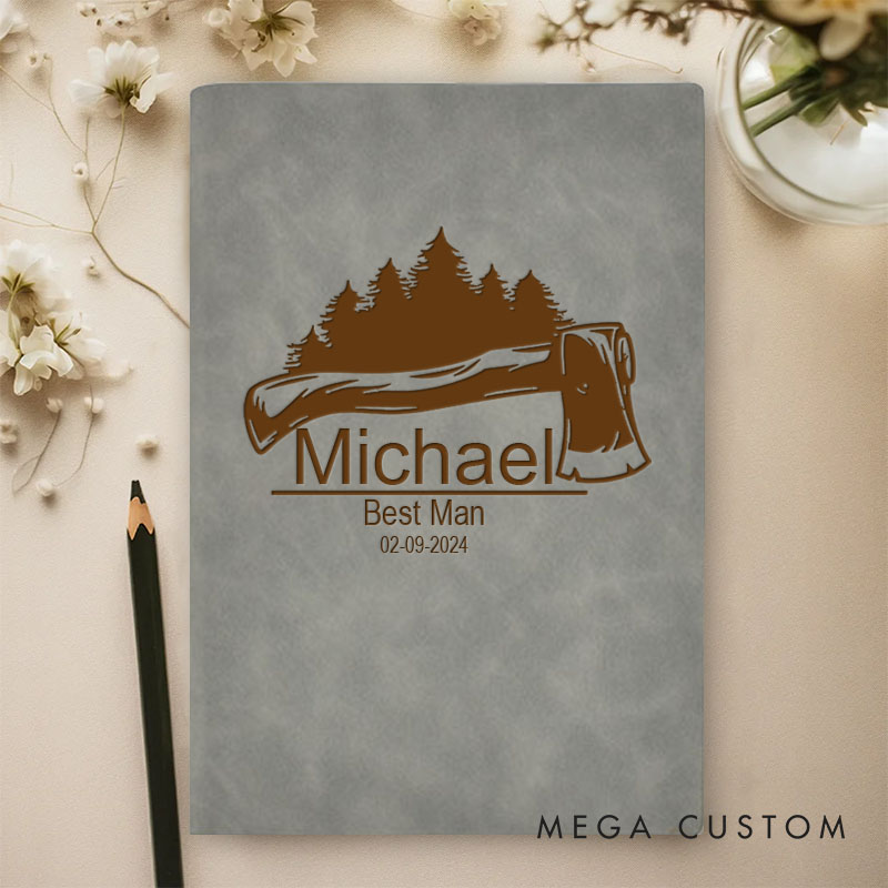 Personalized Men's Engraved Leather Journal Notebook Groomsman Proposal Notebook Wedding Party Gift