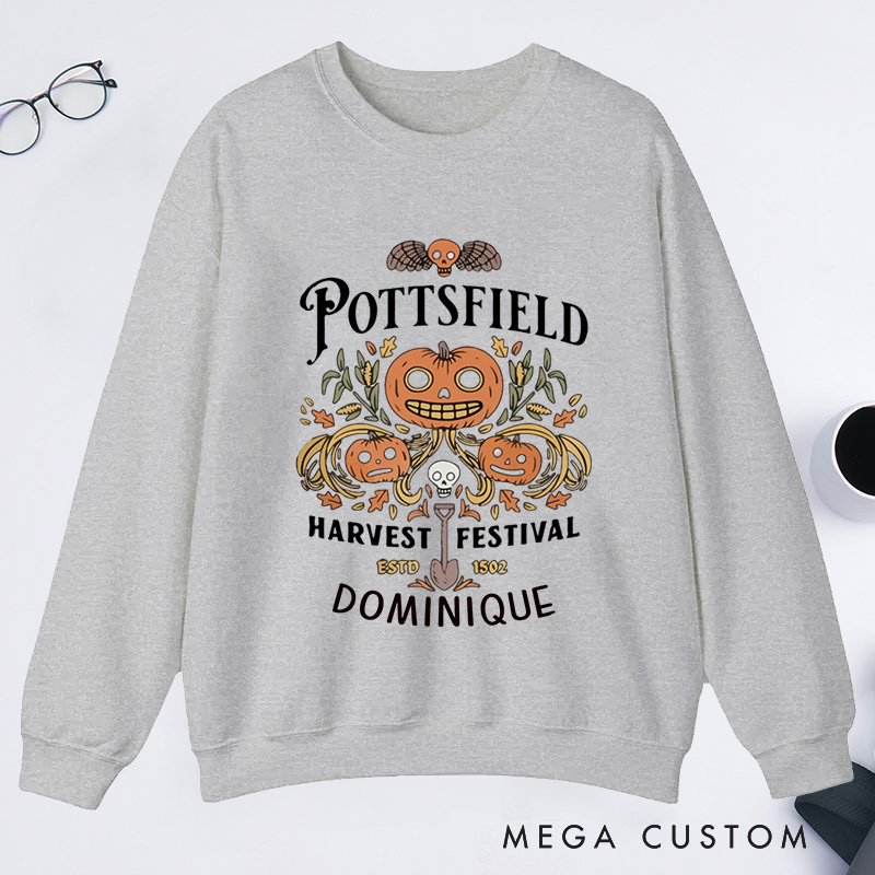 Personalized Pottsfield Harvest Festival Classic Sweatshirts Vegetables Fall Sweatshirt with Name Halloween Gift Plant Lover Gift Gardening Gift