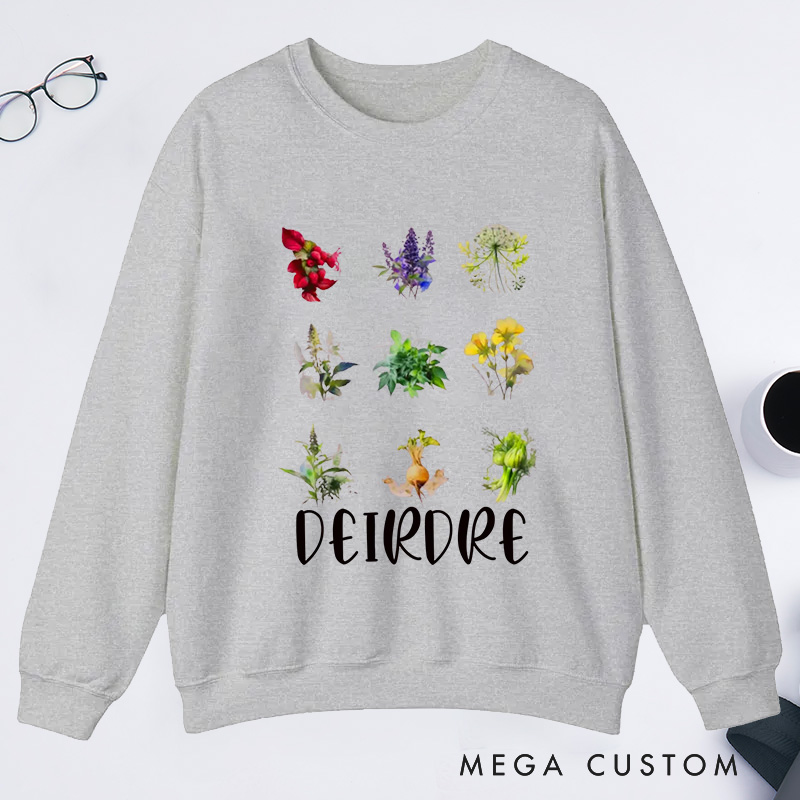 Personalized Women's Reproductive Health Herbs Classic Sweatshirts with Name Plant Lover Gift Gardening Gift for Gardener Gift