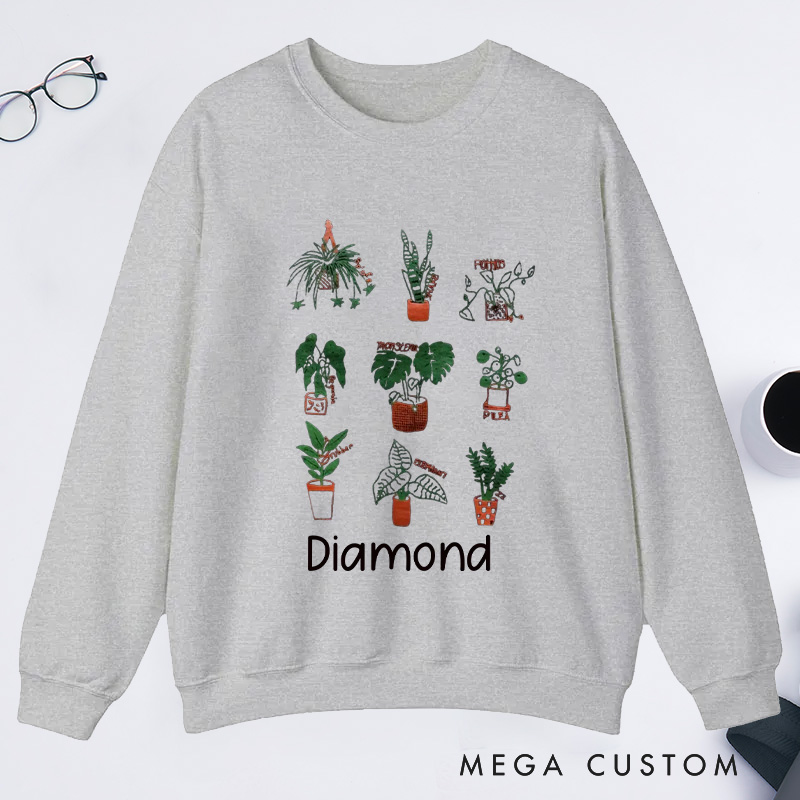 Personalized Plant Classic Sweatshirts with Name Plant Screen Printed Gardener Sweatshirt Plant Lover Gift Gardening Lover Gift for Gardener Gift