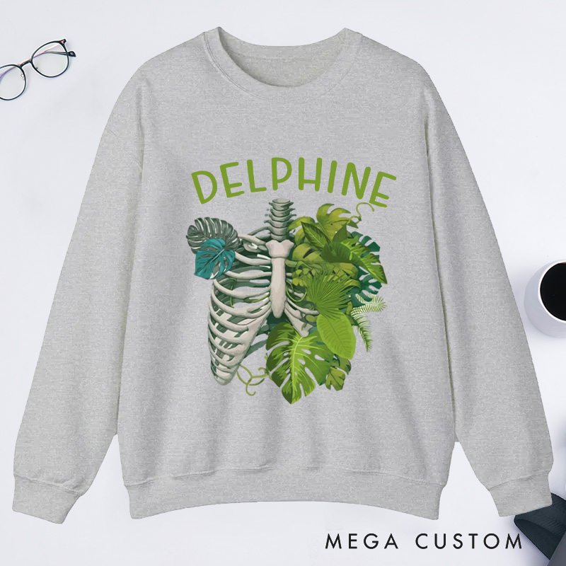 Personalized Skeleton Plant Classic Sweatshirts Monstera Sweatshirt Gardener Sweatshirt with Name Plant Lover Gift Gardening Gift Gardener Gift