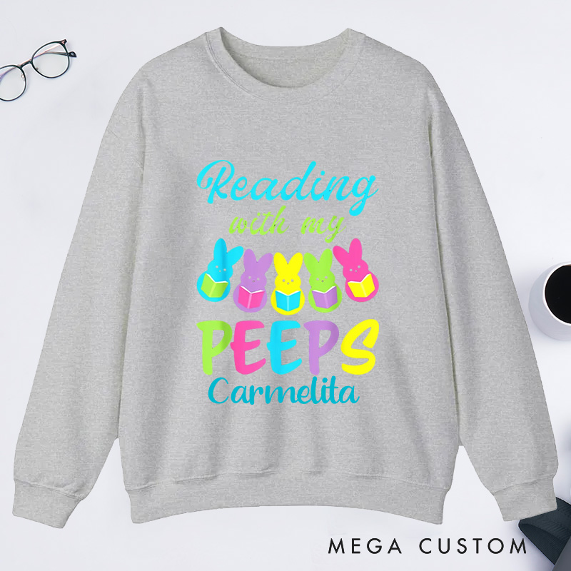 Personalized Reading With My Peeps Classic Sweatshirts Easter Bunny Sweatshirt Bookish Sweatshirt with Name Book Lover Gift Librarian Gift Easter Gift
