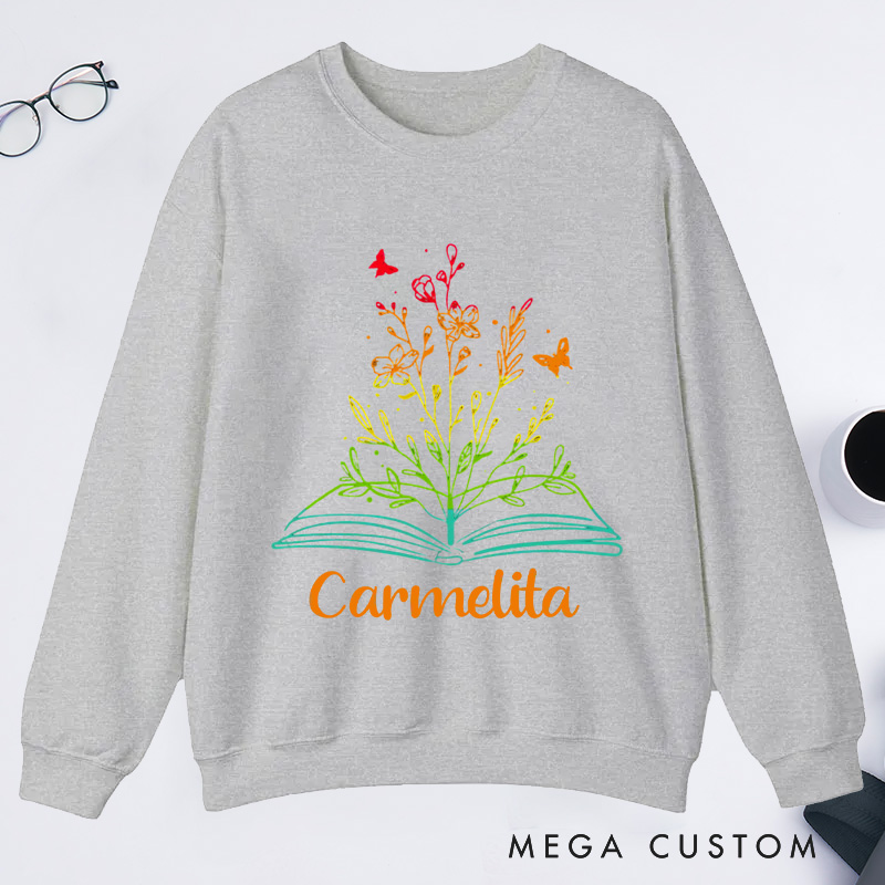 Personalized Book Flower Classic Sweatshirts Library Sweatshirt Bookish Sweatshirt with Name Book Lover Gift Librarian Gift Reading Gift