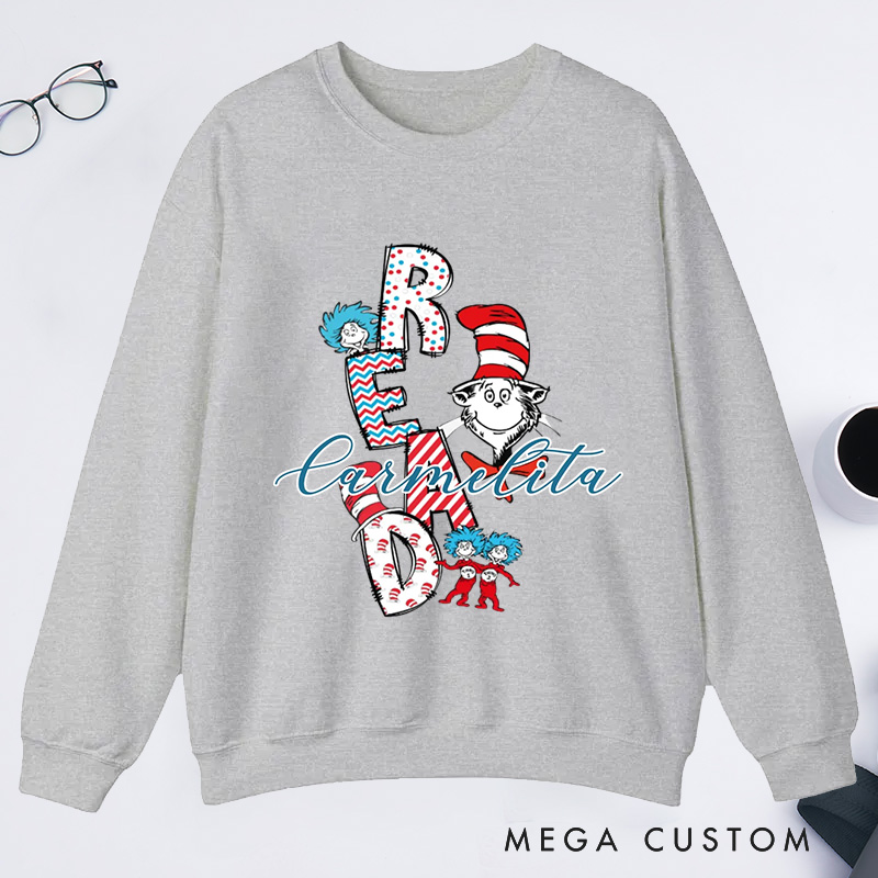 Personalized Trendy Read Classic Sweatshirts Read Across America Sweatshirt Bookish Sweatshirt with Name Book Lover Gift Librarian Gift