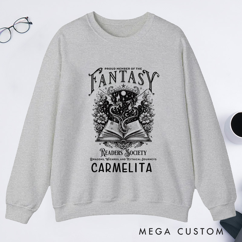 Personalized Fantasy Readers Society Classic Sweatshirts Dragon Lover Sweatshirt Bookish Sweatshirt Mythical Creatures Book Sweatshirt Book Lover Gift