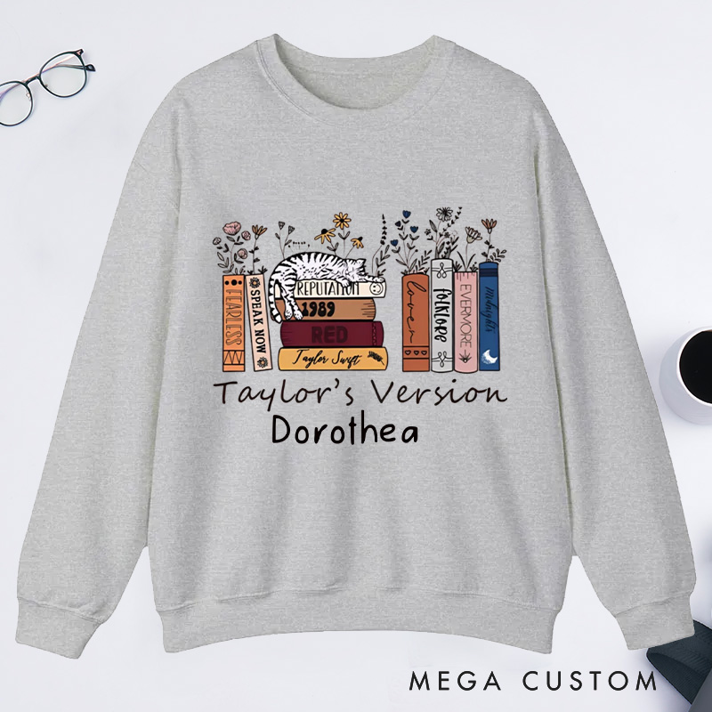 Personalized Book Flower and Cat Classic Sweatshirts Bookish Sweatshirts with Name Book Lovers Gift For Librarian Gift Reading Gift