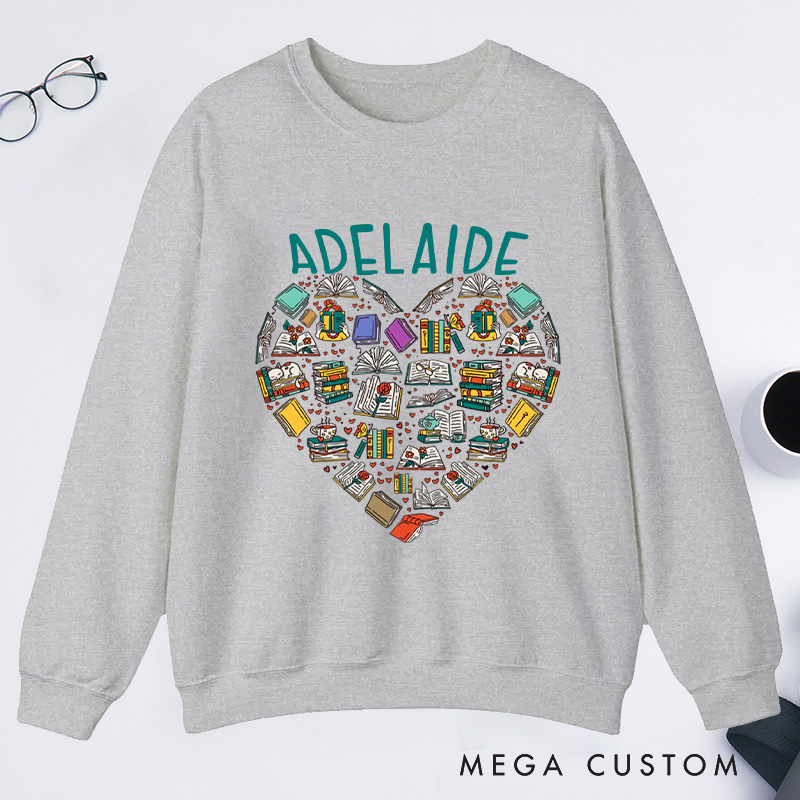 Personalized Books Heart Classic Sweatshirts Bookish Sweatshirt with Name for Book Lover Gift Librarian Gift Reading Gift Reader Gift