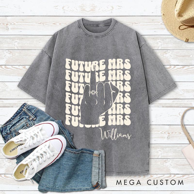Personalized in My Engagement Era Washed T-Shirt for Fiancee