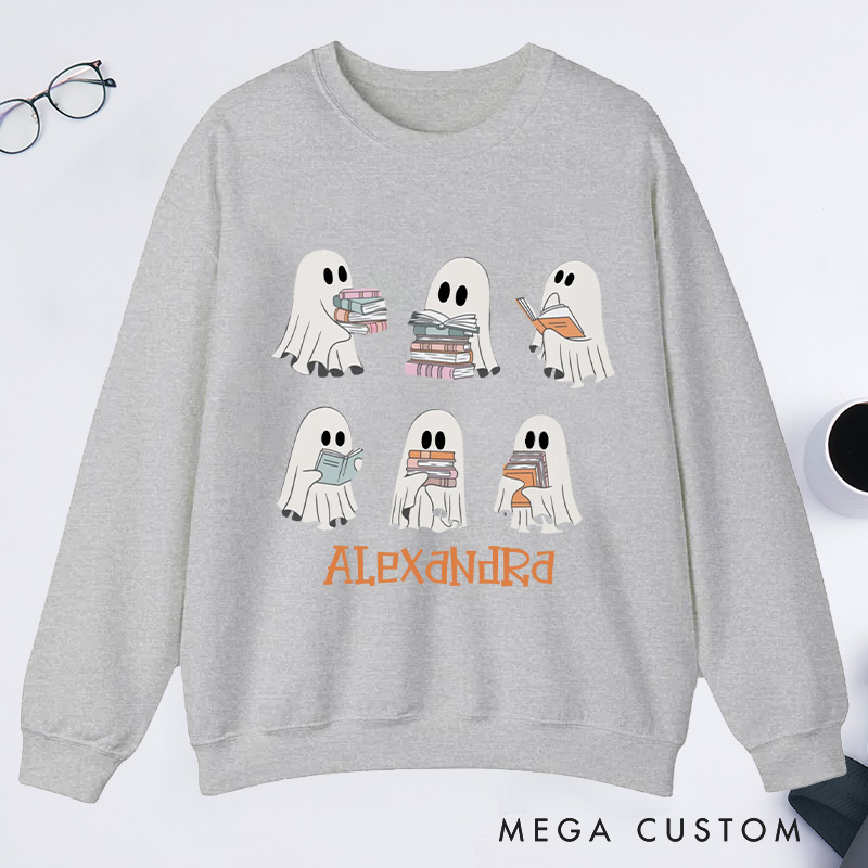 Personalized Reading Ghost Classic Sweatshirts, Custom Reading Sweatshirt with Name Book Lover Gift Librarian Gift Reader Gift Bookish Gift