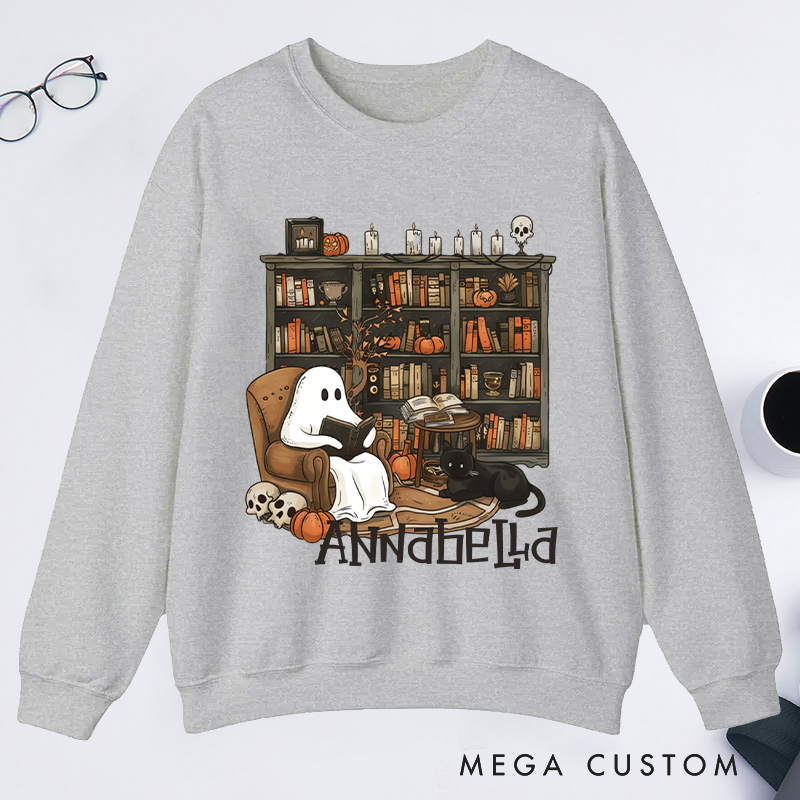 Personalized Retro Ghost Reading Books Classic Sweatshirts Book Lover Sweatshirt Halloween Sweatshirt Reading Gift Librarian Gift Book Lover Gift