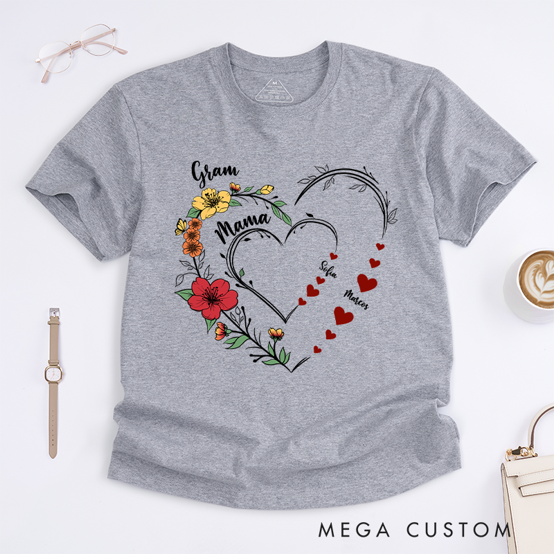 Personalized Sweethearts Flower Classic T-Shirt Gifts for Mom Grandma