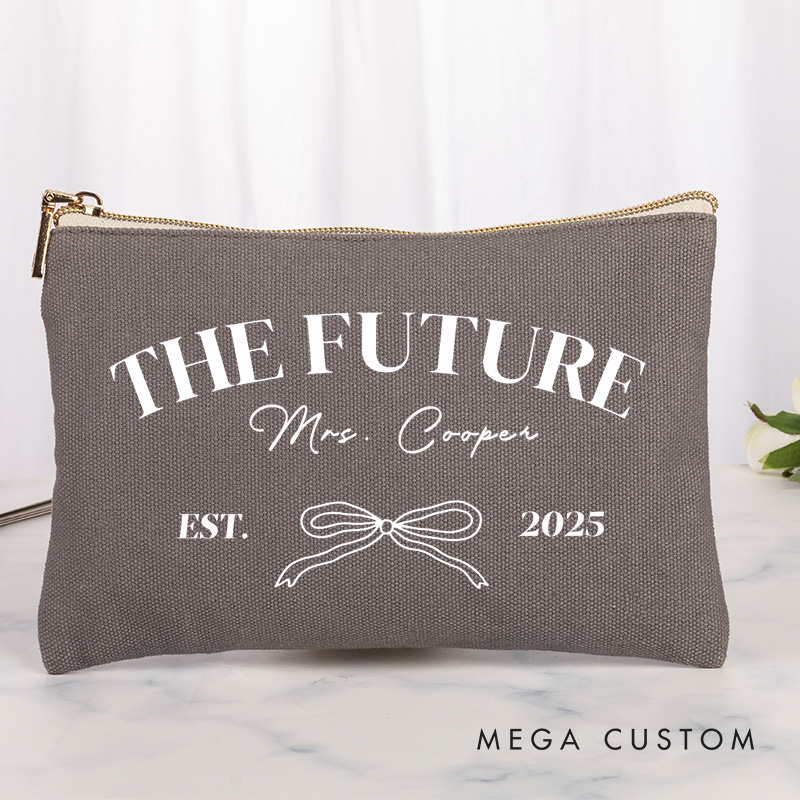 Personalized Future Mrs Bow Engagement Leather Cosmetic Bag Maekup Bag