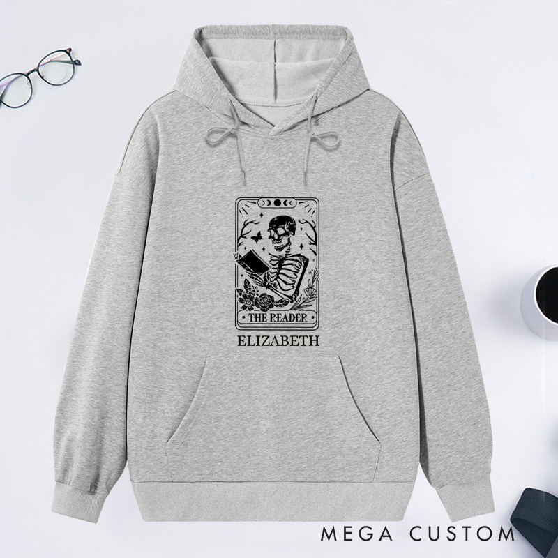 Personalized The Reader Tarot Card Printing Classic Hoodies Custom Book Lover Hoodies with Name Librarian Gift Reading Gift