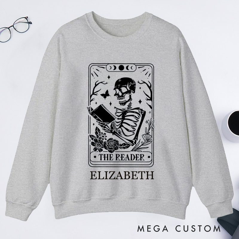 Personalized The Reader Tarot Card Printing Classic Hoodies Custom Book Lover Hoodies with Name Librarian Gift Reading Gift