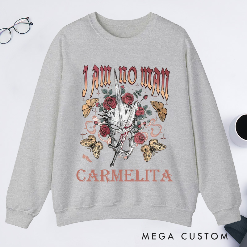 Personalized I Am No Man Classic Sweatshirts Academia Bookish Sweatshirt with Name Fantasy Merch Sweatshirt Reading Fandom Sweatshirt Book Lover Gift