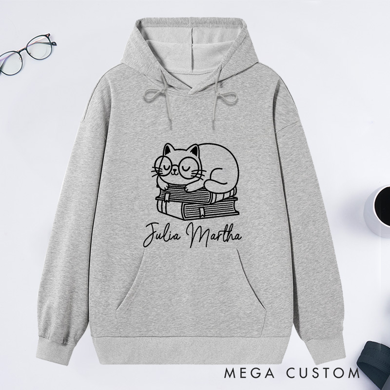 Personalized Books and Cat Classic Hoodies Book Lover Hoodies Funny Cat Hoodies Book Lover Gift