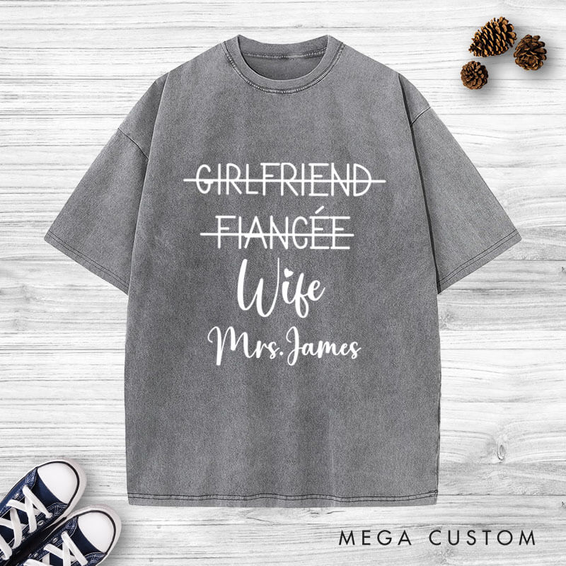 Personalized Playful Relationship Upgrade Husband and Wife Newlyweds Wedding Couple Washed T-Shirt