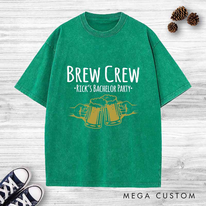 Personalized Brew Crew Bachelor Washed T-Shirt Groom Groomsmen Bachelor Party Favors Shirts Retro y2k Washed T-Shirt for Best Man