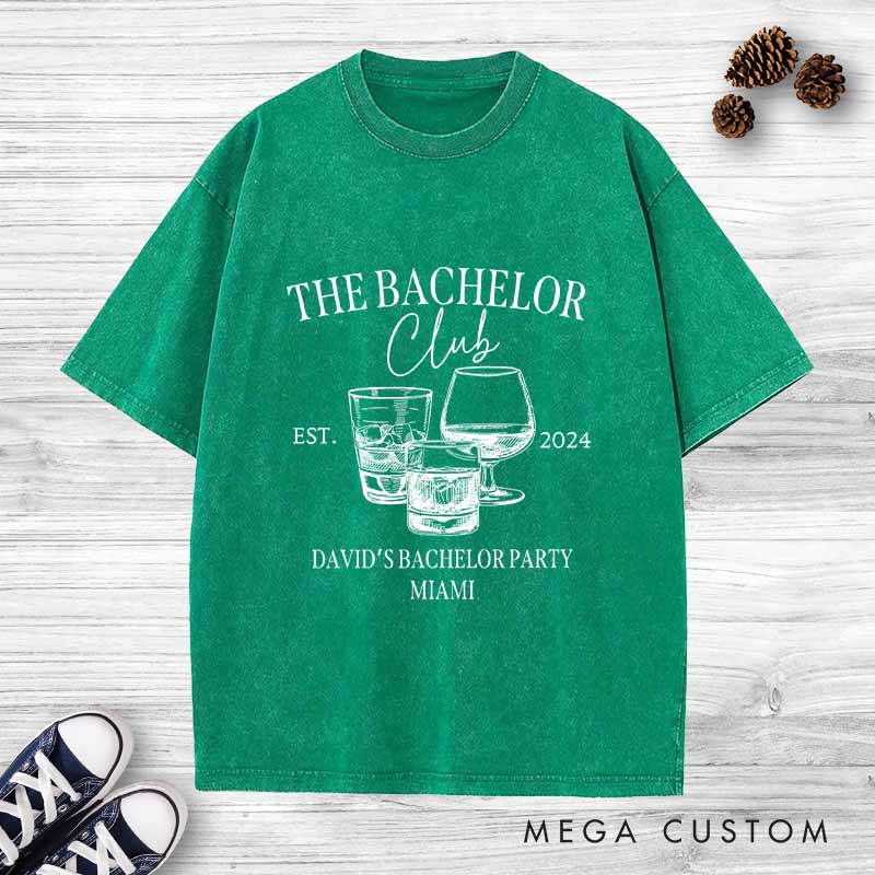 Personalized Groom Bachelor Washed T-Shirt Groomsmen Wedding Party Favors Whiskey Shirts Retro y2k Washed T-Shirt for Best Man